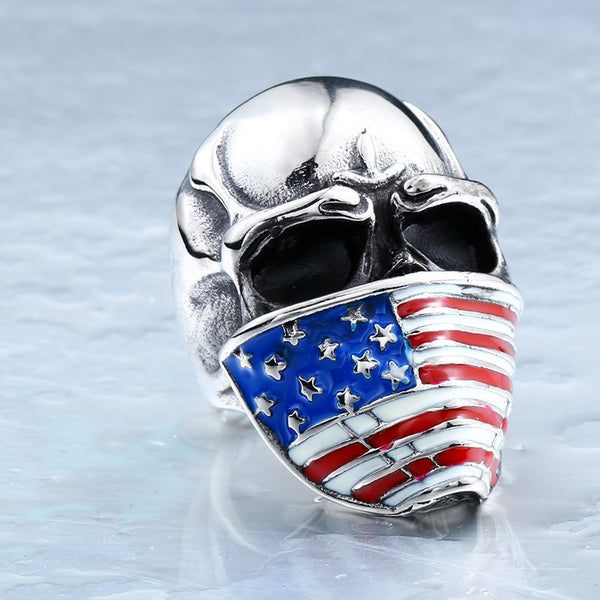Men's American Flag Skull Ring