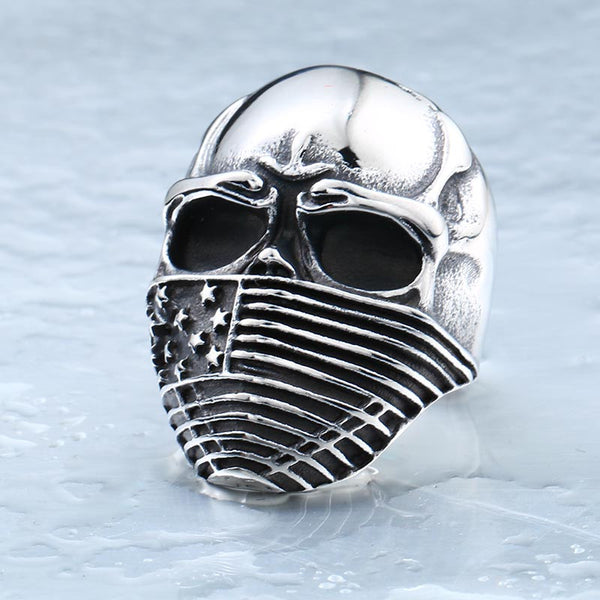 Men's American Flag Skull Ring
