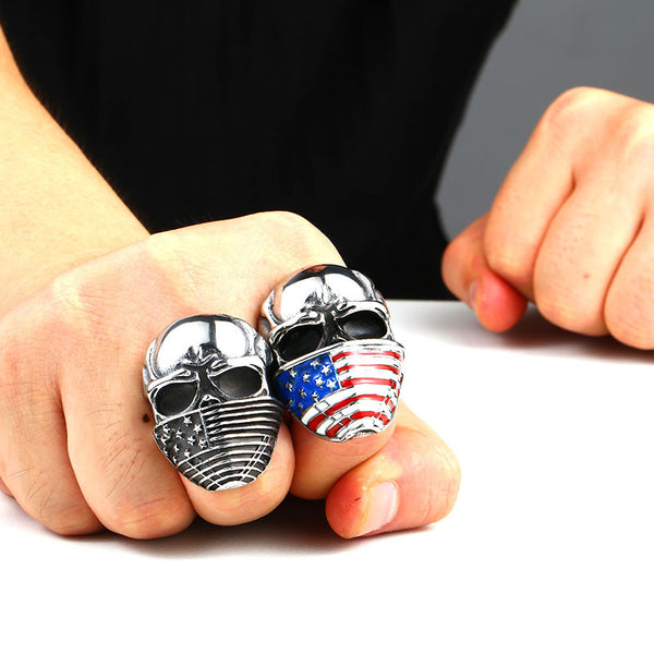 Men's American Flag Skull Ring