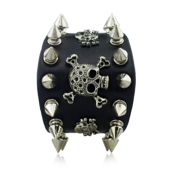 Leather Skull Spiked Biker Bracelet