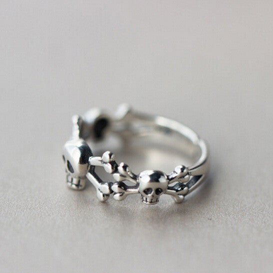 Women's 925 Sterling Silver Skull & Bones Biker Ring