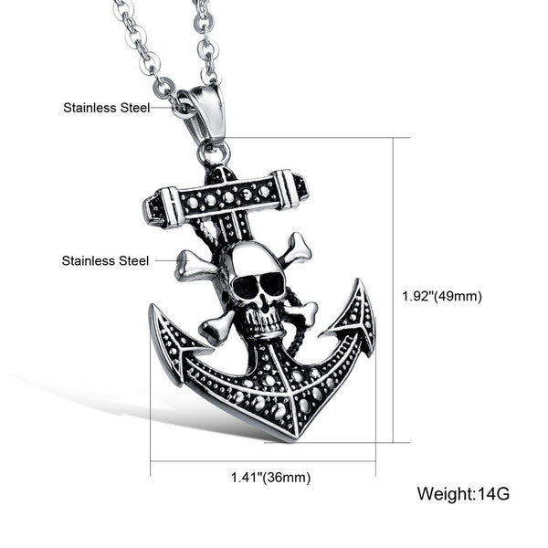 Pirate Skull & Bones Anchor Biker Pendant Necklace