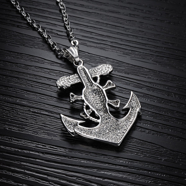 Pirate Skull & Bones Anchor Biker Pendant Necklace