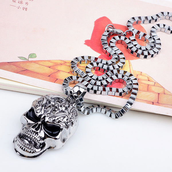 Skeleton Skull Pendant Biker Necklace
