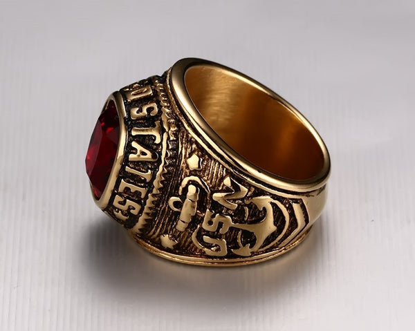 United States Navy 18K Gold Plated Ring With CZ Stone