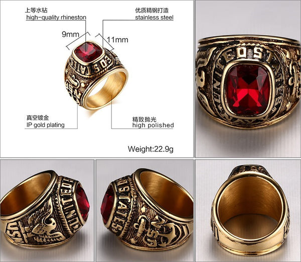 United States Navy 18K Gold Plated Ring With CZ Stone