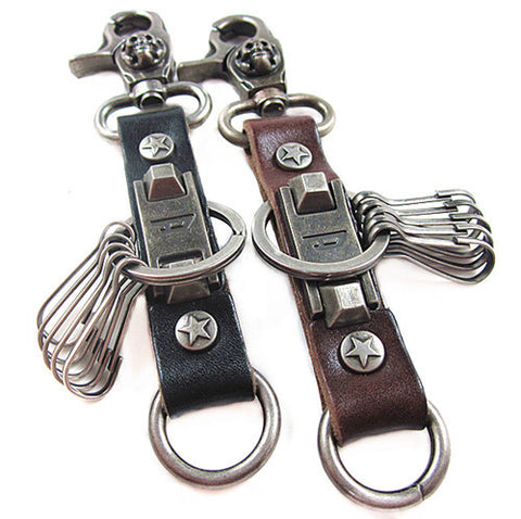 Vintage Leather Spade Skull Biker Key Chain