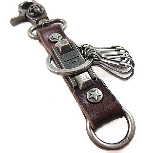 Vintage Leather Skeleton Skull Biker Key Chain