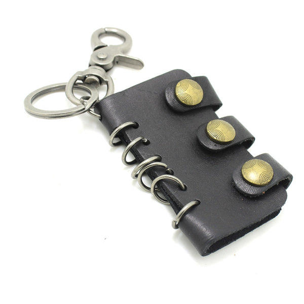 Vintage Leather Spade Skull Biker Key Chain