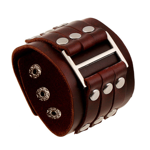 Men's Leather Skeleton Skull Head Bracelet