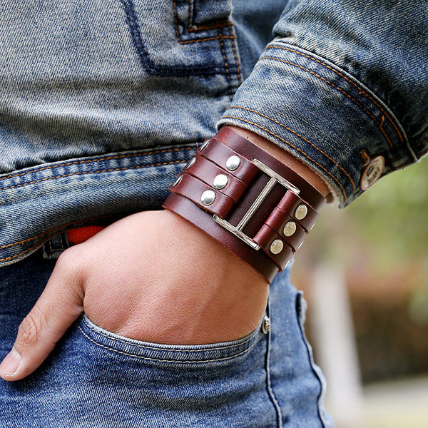 Leather Riveted Biker Bracelet Biker
