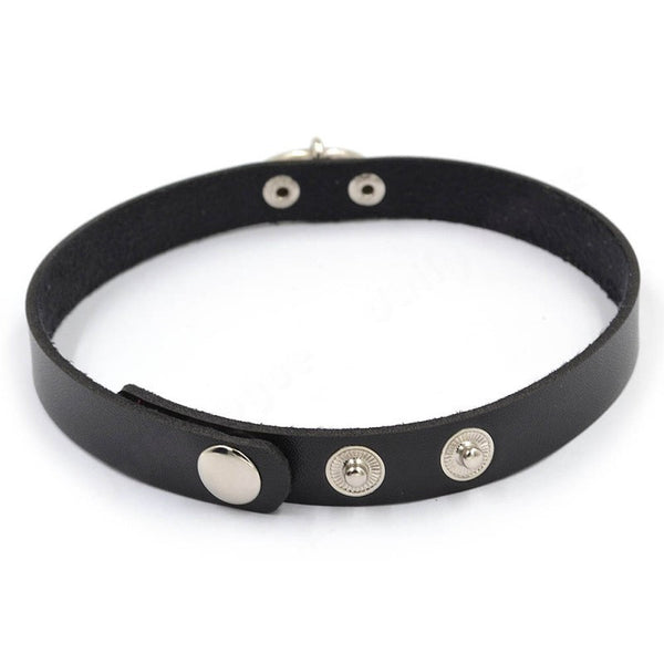 Leather Choker With Double Ring Pendant