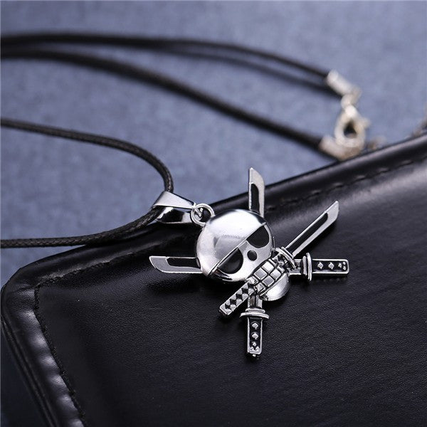 Pirate Skull & Bones Pendant Biker Necklace