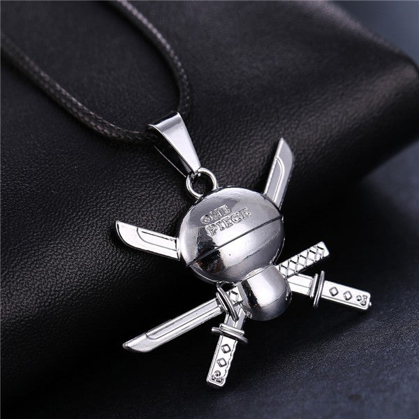 Pirate Skull & Bones Pendant Biker Necklace