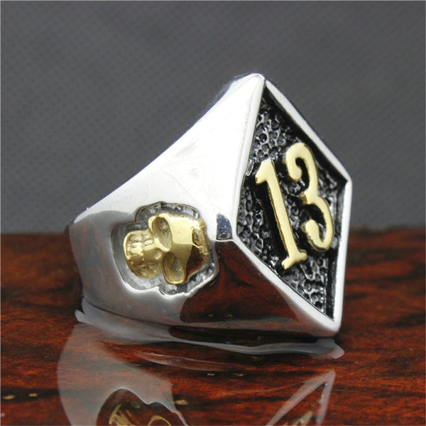 Number 13 Biker Skull Ring