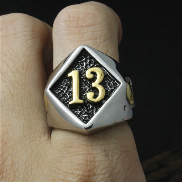 Number 13 Biker Skull Ring