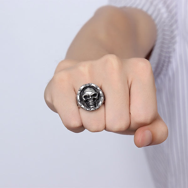 Motorcycle Chain Iron Cross Skull Ring