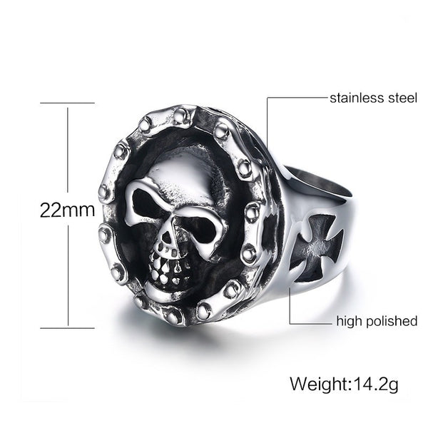 Motorcycle Chain Iron Cross Skull Ring