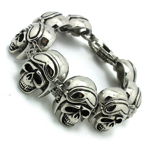 Men's Leather Skeleton Skull Head Bracelet