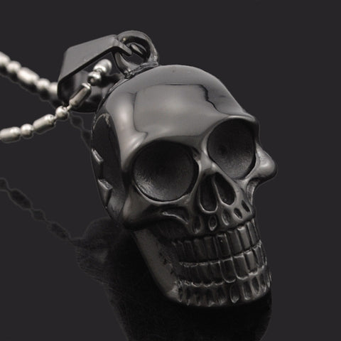 Ornate Skeleton Skull Pendant Biker Necklace