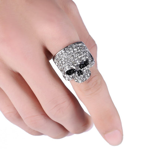 Women's 925 Sterling Silver Skull & Bones Biker Ring
